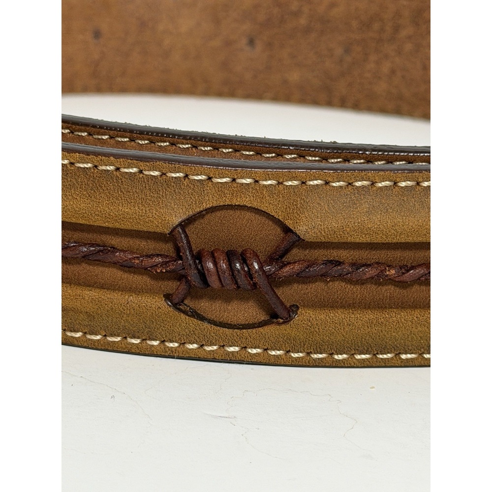 Men's Justin Leather Belt Fenced In Barbed Wire 40 Brown 10817 - Picture 6 of 11
